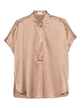 Brunello Cucinelli buttoned silk top - Beige