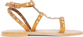 K.Jacques Gold Studs Leather Block Heel Sandals