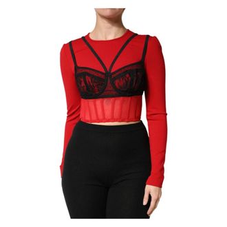 Dolce & Gabbana Bralette-Style Cropped Top - female - Dolce & Gabbana - Long Sleeve T-Shirts - Red - S - Tops