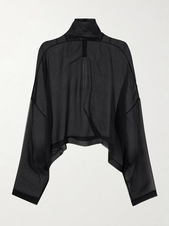 Rick Owens Blusa A Collo Alto In Chiffon Di Seta Jumbo Tabard - Nero