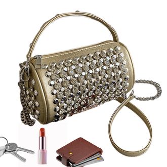 Generic Shoulder Bag - Punk Style Wristlet Purse Organizer, Cylinder Square Studded Tote Bags, Rock Fashion Bag for Girls Women, Trendy Stylish Casual Accesso