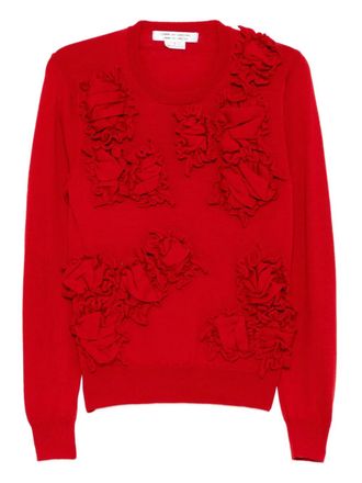 Comme Des Gar&ccedil;ons floral embroideried knitted top - Red