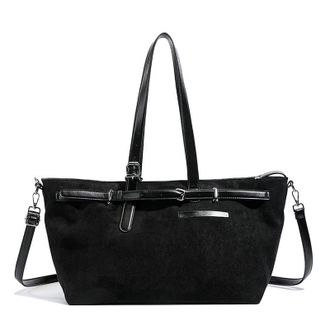 Generic Cymwer Women Girls Faux Suede Solid Color Shoulder Bag with Adjustable Strap (Black)