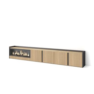 Skraut Home Skraut Home - Mueble Tv, Televisi&oacute;n, Muebles De Sal&oacute;n, Almacenaje, 315x35x50cm, Para Tv Hasta 80, Chimenea El&eacute;ctrica Xxl, Estilo Moderno, Roble Y Negr