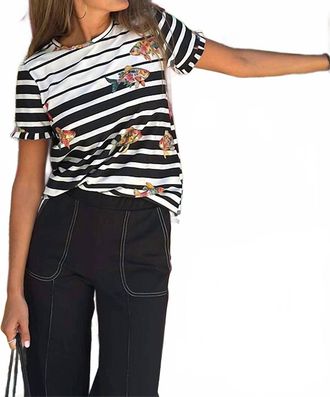 Vilagallo Fish Print Striped T-Shirt In Black