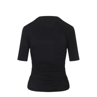 Alaia Womens Ruched Stretch-Jersey T-Shirt Black T-Shirts And Polos