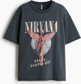 H&M Oversized T-Shirt mit Printmotiv - Dunkelgrau/Nirvana