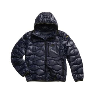 Blauer Gewatteerd donsjack met horizontale golven - Heren - Jassen - Blauw - Maat: XL Zijde