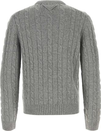 Prada Mens Cable-Knit Cashmere Sweater Gray