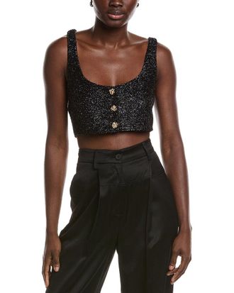 Ganni Sparkle Wool-Blend Cropped Top