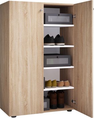 ebuy24 Gabinete De Zapato De Madera Vcm Dimensiones: Al. 110 X An. 70 X T. 39 Cm Gabinete Todo Uso 5 Compartimentos 2 Puertas Giratorias - Lona (sonoma Roble