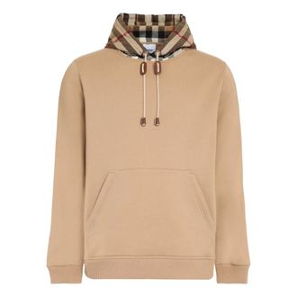 Burberry Hoodies & sweatvesten, Heren, Bruin, S, Katoen, Geruite Katoenen Hoodie met Leren Details