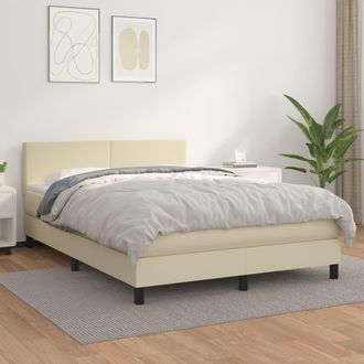 vidaXL Cama Box Spring Con Colch&oacute;n Cuero Sint&eacute;tico Crema 140x190 Cm Vidaxl