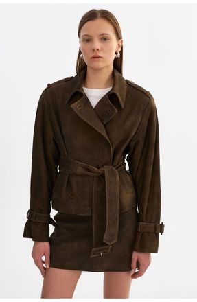 LaMarque Dhana | Suede Trench Jacket in Distressed Brown at Nordstrom, Size Xx-Small