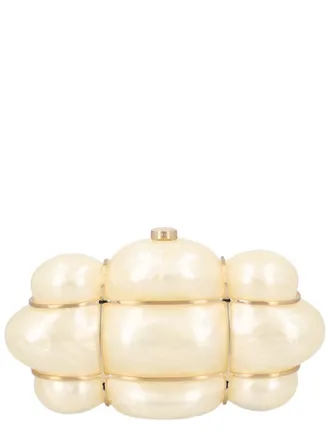 Cult Gaia Sculptural Ivory Clutch Handbag With Metallic Accents