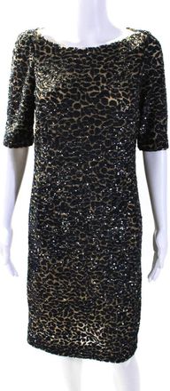 Michael Kors Womens Short Sleeve Mesh Sequin Dress Brown Navy