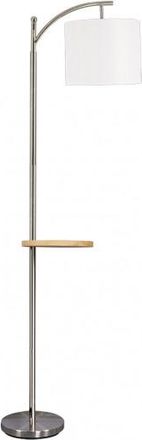 Fabrilamp 1xe27 Piantana In Seta 1xe27 Nichel Con Paralume Bianco Con Tavolo In Legno Incorporato 181x27x44 Cm