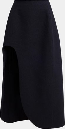 Jil Sander Curved Slit Wool Crepe Midi Skirt