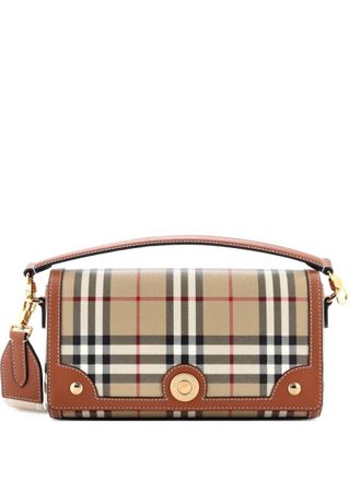 Burberry Note Leather with Vintage Check Canvas Medium crossbody bag - Marrone