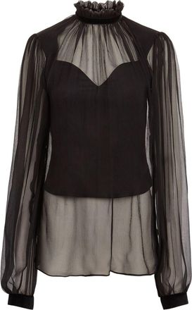 Nina Ricci Black Ruffled High Neck Top