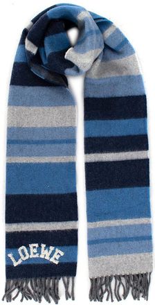 Loewe Blue Striped Fringed Wool Scarf
