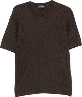 Emporio Armani Gebreide trui met korte mouwen en ronde hals - Heren - Truien - Bruin - Maat: 2XL