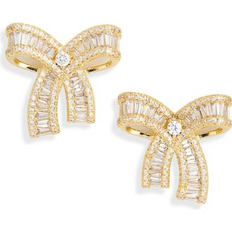 Eye Candy Los Angeles Cubic Zirconia Bow Stud Earrings in Gold at Nordstrom Rack