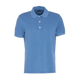 Tom Ford Polo Shirts, male, Blue, Size: 2XL Clear Blue Polo Shirt Button Fastening