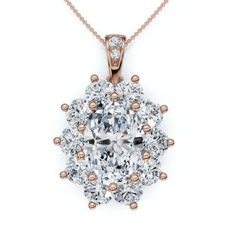 Pompeii3 Certified 8 1/2Ct Oval Diamond Pendant 14k Gold Lab Grown 1.25 Tall