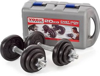 Trade Shop Trade Shop - Set Di Manubri In Ghisa York Fitness 20kg Foratura 2,54cm Allenamento Palestra