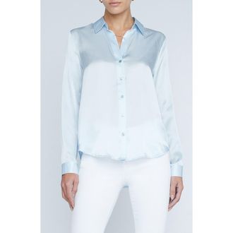 L'agence Tyler Silk Blouse in Ice Water at Nordstrom Rack, Size X-Small