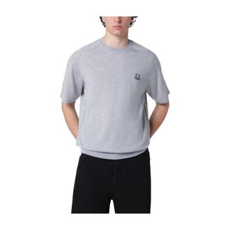 Maison Kitsun&eacute; Round-neck Knitwear, male, Gray, Size: 2XL Fox Head Short Sleeve Jumper