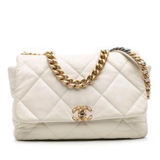 Chanel Pre-owned Womens 19 Top Handle Bag Quilted - Light Grey Leather - One Size