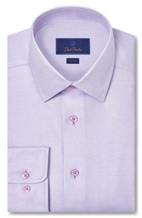 David Donahue Trim Fit Textured Twill Cotton Dress Shirt in Berry at Nordstrom, Size 14.5 - 32