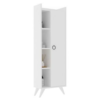 Dmora Columna Forchia, 3 Estantes, Una Puerta, 4 Compartimentos, 50x32x140h Cm Blanco