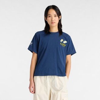 New Balance Womens London Edition Oversized Graphic T-Shirt 1 in Blue Cotton, size Medium