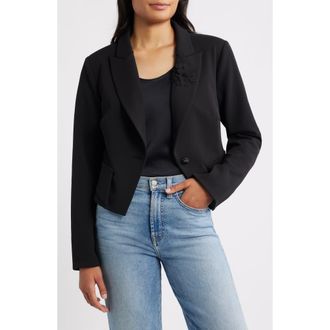 Wit & Wisdom Floral Appliqu&eacute; Crop Jacket in Black at Nordstrom Rack, Size X-Large