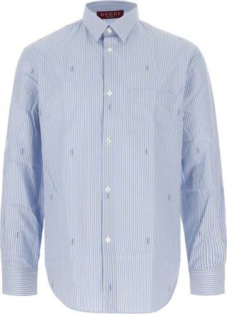 Gucci Gestreept katoen poplin overhemd - Heren - Casual Overhemden - Blauw - L - Katoen - Overhemden