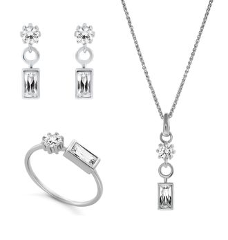 Orphelia Madelyn Dames 925 Sterling Zilveren Set: Ketting + Oorbellen + Ring - Zilver SET-7583