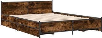 vidaXL Cama con cajones madera de ingeniería roble ahumado 135x190 cm Vidaxl