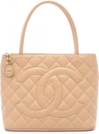 Chanel Beige Grained Calfskin Handbag Tote Bag (Pre-Owned)