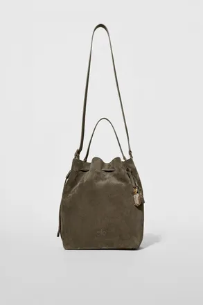Alo Balance Bucket Bag in Olive Tree Suede, Size: Regular