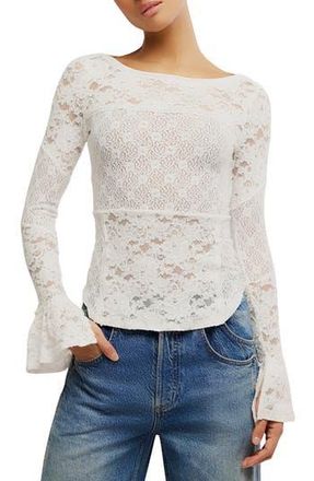 Free People Bell Sleeve Sheer Cotton Blend Lace Top in Sugar Swizzle at Nordstrom Rack, Size X-Large