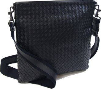 Bottega Veneta Intrecciato Black Leather Shoulder Bag (Pre-Owned)