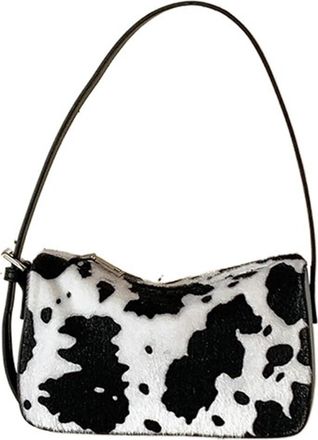 Generic Womens Plush Bags Plush Bag Underarm Shoulder Patchwork Contrast Color Women Handbag Autumn Winter Small Square Purse(Black)