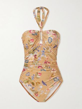 Zimmermann Costume Da Bagno Cut-out Floreale Arricciato Con Scollo Allamericana Patience - Marrone