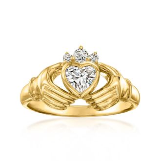 Ross-Simons Lab-Grown Diamond Claddagh Ring in 18kt Gold Over Sterling
