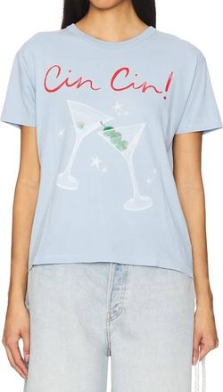 Daydreamer Cin Cin Ringer Short Sleeve Top In Powder Blue