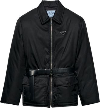 Prada triangle logo belted jacket - women - Recycled Polyamide/Goose Feather/CALFSKIN/Goose Down/Recycled Polyester/Recycled Polyamide/Synthetic