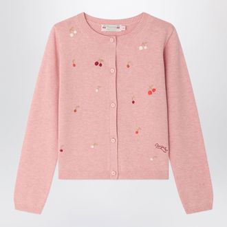 BONPOINT Pink Lilith cardigan with embroidered cherries